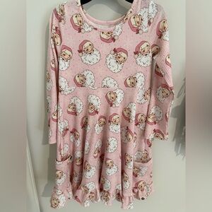 cheeky plum Pink Santa Print Long Sleeve Dress